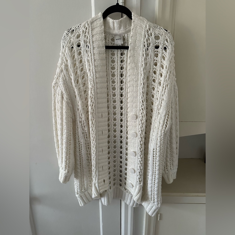 Maeve Oversized Open-Stitch Long Sleeve Cardigan Sweater